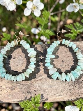 Handcrafted Amazonite Hoop Earrings - Light Aqua